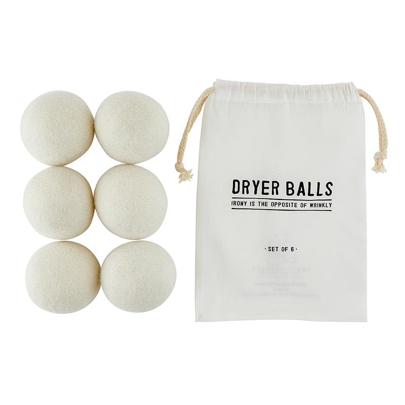 Santa Barbara Design Studio Wool Dryer Balls Natural Fabric Softener Woolly Ball Set in Muslin Storage Bag, 6-Pack, Opposite of Wrinkly