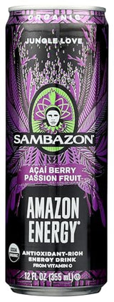 Sambazon Organic Amazon Energy Drink Jungle, Love Acai Berry and Passionfruit (153240245) Passion Fruit, 12 Fl Oz