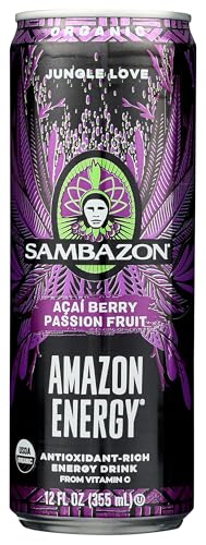 Sambazon Organic Amazon Energy Drink Jungle, Love Acai Berry and Passionfruit (153240245) Passion Fruit, 12 Fl Oz