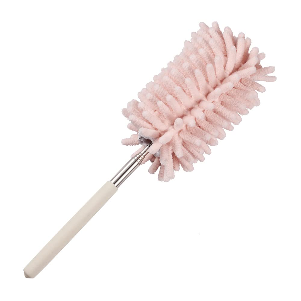 Pink Retractable Microfiber Duster for Cleaning Extendable Washable Hand Duster Feather Duster Cleaning Tool for Cleaning Office, Car, Window