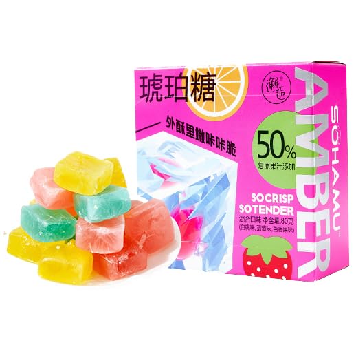Amber Gemstone Candy, Peach,&blueberry&passion fruit flavors,Gummy candy?Assorted Candy,Individually packaged,Snacks, 2.82oz (Pack of 1)