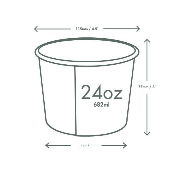 Vegware Compostable 24oz PLA Lined Paper Food Bowls, Case of 500, Disposable, White Round Ice Cream, Oatmeal, Soup Containers, Renewable Plant-Based