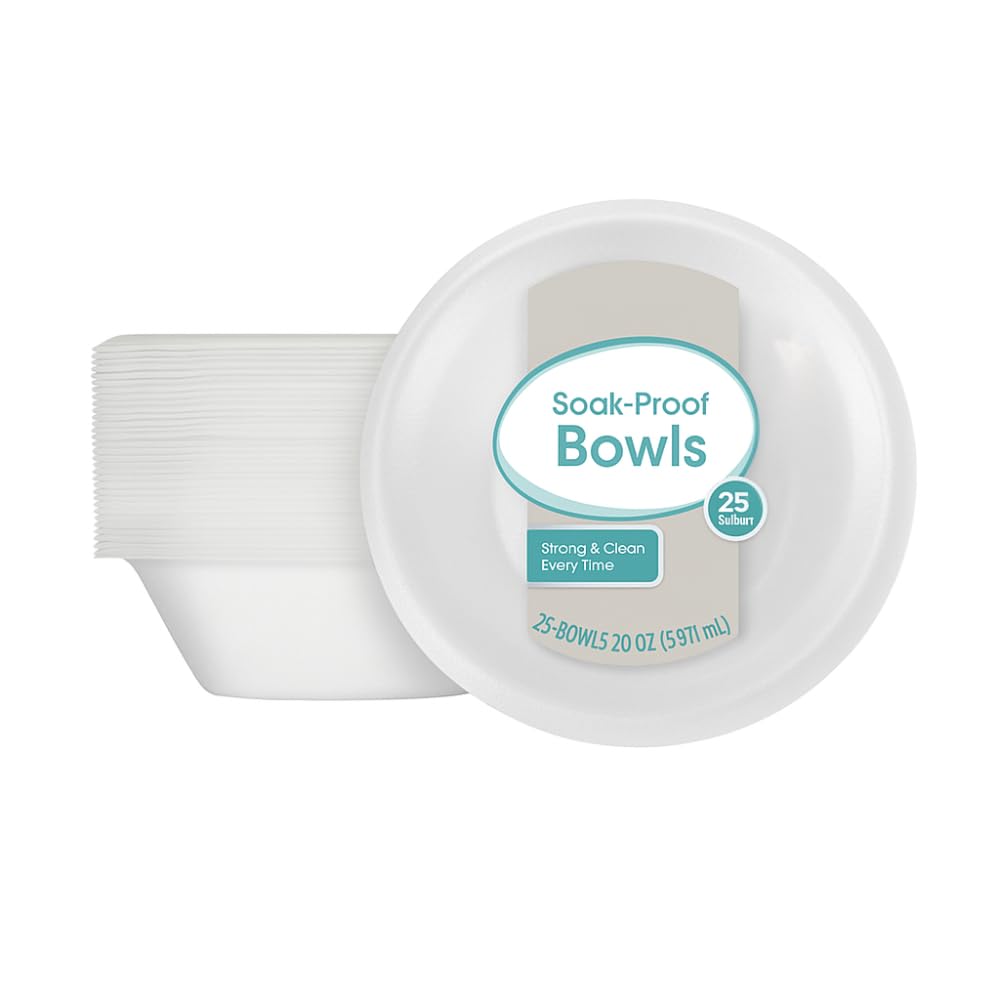 SIT MART Everyday Disposable Foam Bowls 20 oz 25 Count | Strong Leak-Resistant Design | Ideal for Hot or Cold Meals | Perfect for Party, Picnic