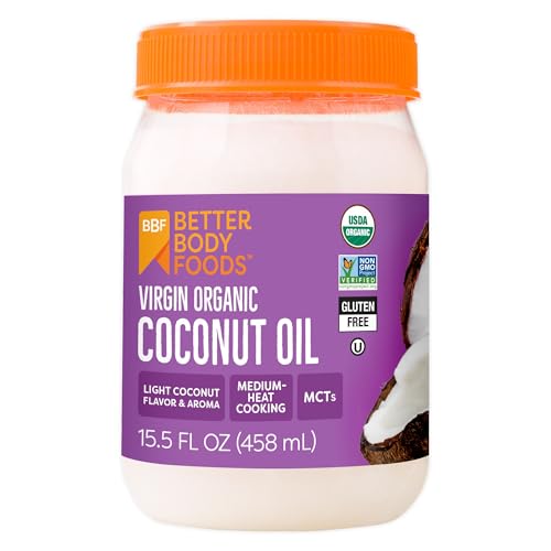 BetterBody Foods Organic Unrefined Coconut Oil - Hair & Skin Moisturizer, Baking & Cooking Oil - Light Aroma and Flavor - Butter Alternative - 15.5 Fl