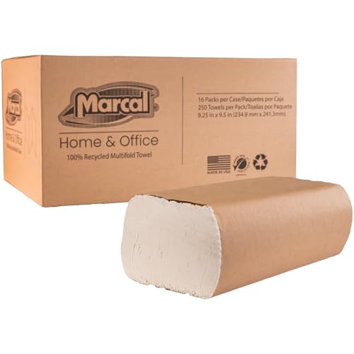 Marcal® Multifold Paper Towels (H3250W), 9.25” x 9.5” sheets, White, (250 Sheets/Pack, 16 Packs/Case, 4,000 Sheets/Case), Perfect for Home & Office
