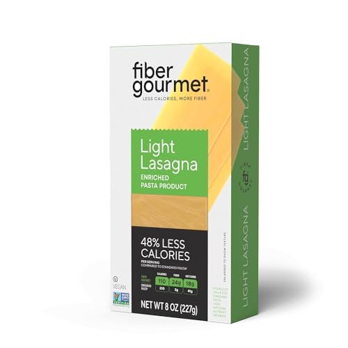 Fiber Gourmet Pasta Light Lasagna Sheets - Low Net Carb Noodles with 24g Fiber, 110 Calories, 18g Net Carbs - Made in Italy, Kosher, Vegan, Non-GMO