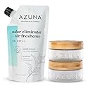 Azuna Air Freshener & Odor Eliminator for Strong Odor | 2 Room Kit Includes (2) 8 oz. Empty Luxe Glass Jars & 12 oz | Refill with Tea Tree Essential