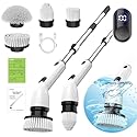 TUYU Electric Spin Scrubber, Full-Body IPX7 Waterproof Bathroom Scrubber with Power LCD Display, Adjustable Extension Handle, Cordless Shower Cleaner