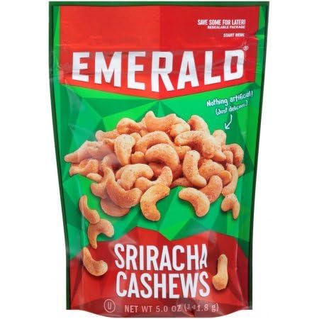 Emerald Nuts Combo (Variety Pack) Featuring Jalapeno Seasoned Cashews & Sriracha Seasoned Cashews | 5 Oz Resealable Bags | Kosher Certified, Non-GMO