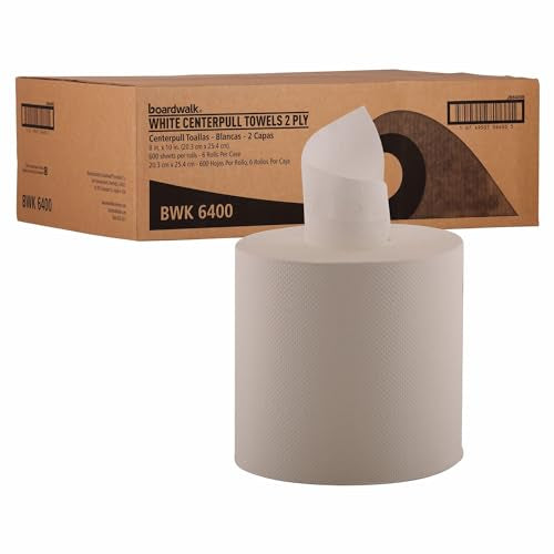 Boardwalk BWK6400 6400 Center-Pull Hand Towels, 2-Ply, Perforated, 7 7/8" x 10", 600 Sheets Per Roll (Case of 6 Rolls)