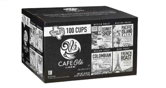 HEB CAFE OLé by H-E-B Single Serve Coffee Pods Variety Pack, 100 Count -Donut Shop, Pacific Island Blend, Colombian & French Roast