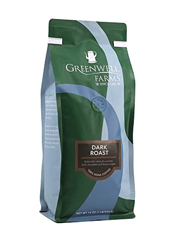 Greenwell Farms 100% Hawaiian Kona Coffee - Dark Roast, Whole Bean, 16oz
