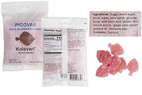 Kolsvart Swedish Gummy Fish & Licorice Candy | Vegan & Gluten Free | 4.2 OZ | Pack of 5 | Sour Blueberry