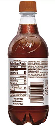 A&W Zero (Diet) Root Beer, 20 Fl Oz Bottles, (Pack of 12, Total of 240 Fl Oz)