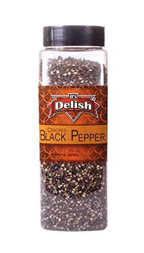 Premium Cracked Black Pepper Peppercorns by Its Delish, 15 Oz Large Jar | Gourmet Freshly Coarse Ground Peppercorn For Grinder Refill and Kitchen Use
