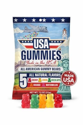 USA Gummies Dye Free Gummy Bears - Red Dye Free Candy Made in USA, No Artificial Colors, Natural Fruit Flavors, Fat Free, Non-GMO, Allergen Free, 7.5