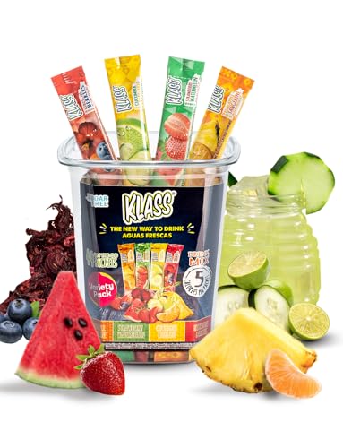Klass Aguas Frescas, Powdered Drink Mix Variety Pack, 44 Singles Zero Sugar & Caffeine-Free Powder Packets, Water Drink Mix, Flavors: Cucumber Limeade