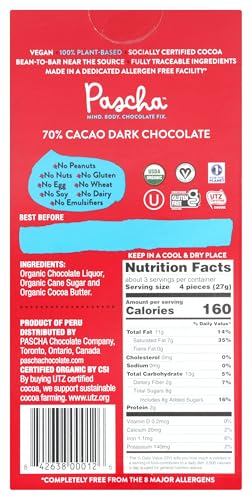 Organic Chocolate Dark, 70% Cacao Pascha Organic 1 (2.82 oz) Bar