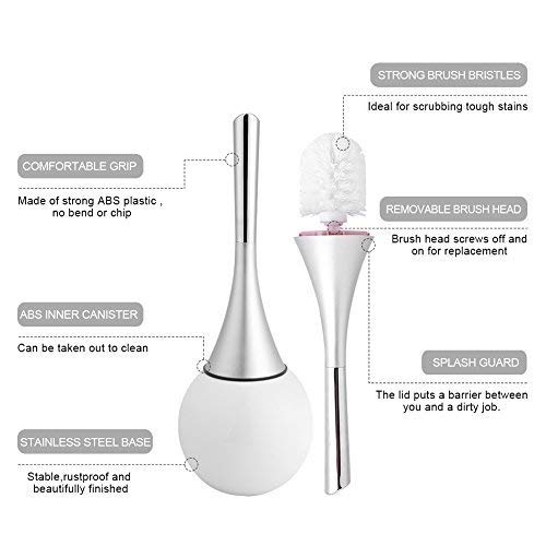 Toilet Bowl Brush and Holder, Creative Toilet Brush Set with Stainless Steel Base (White)