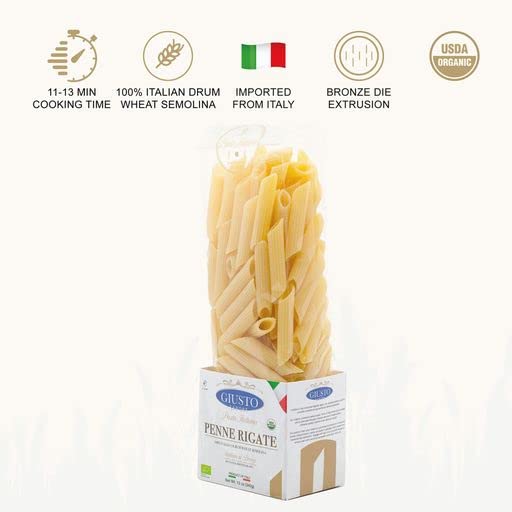 Giusto Sapore Imported Artisanal Penne Rigate Italian Pasta, Organic Bronze Drawn, 340G