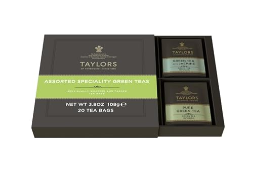 Taylors of Harrogate Assorted Specialty Green Teas Sampler, Variety Gift Box, Individually Wrapped Bags, 20 Count (Pack of 1), Jasmine, Mint, Lemon