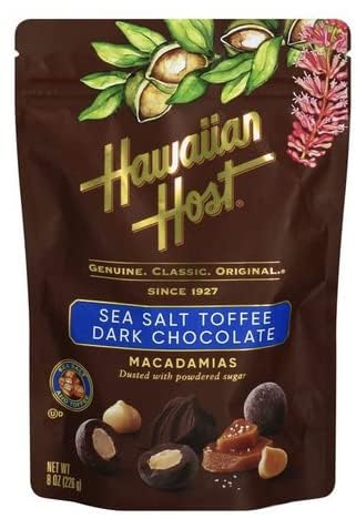 Hawaiian Host Paradise Collection - Sea Salt Toffee Dark Chocolate Macadamia Nuts - 8 Oz Bag