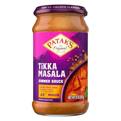Patak's Tikka Masala Simmer Sauce, Medium-Spiced Curry with Yogurt, Tomatoes & Spices, Gluten-Free & Vegetarian Indian, Perfect for Quick & Easy