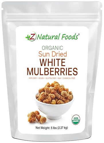 Organic White Mulberries - Sun Dried 100% Pure - No Sugar Added - Exotic All Natural Raisin Alternative - Superfood Fruit Snack for Trail Mix