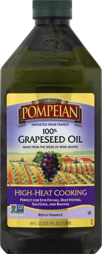 Pompeian 100% Grapeseed Oil - 68 Fl Oz - Grapeseed Oil for High Heat Cooking - Light and Subtle Flavor for Deep Frying and Baking Desserts - High Smoke Point