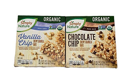 Simply Nature Organic Chewy Granola Bars - 2 Boxes (Chocolate Chip & Vanilla Chip) - SET OF 3
