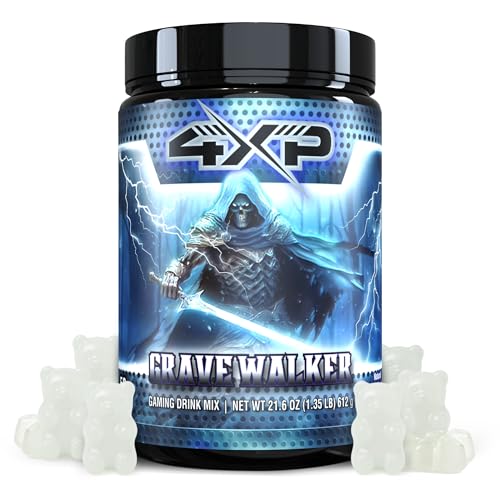 4XP Gravewalker White Gummy Gaming Energy Drink Mix| Low-Caffeine Nootropic Powder with B Vitamins & White Gummy Flavor for Gamers | 50-Serving
