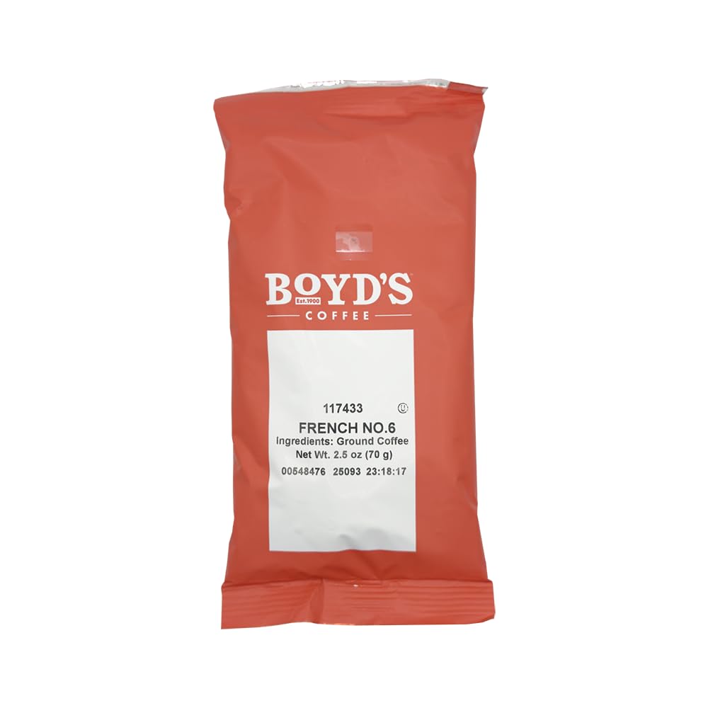 Boyd's French No. 6 Ground Coffee, Dark Roast, 5 Pack (2.5 oz Each) - 12.5 oz Total - Same Great Coffee, Different Package - Bold & Smoky Flavor