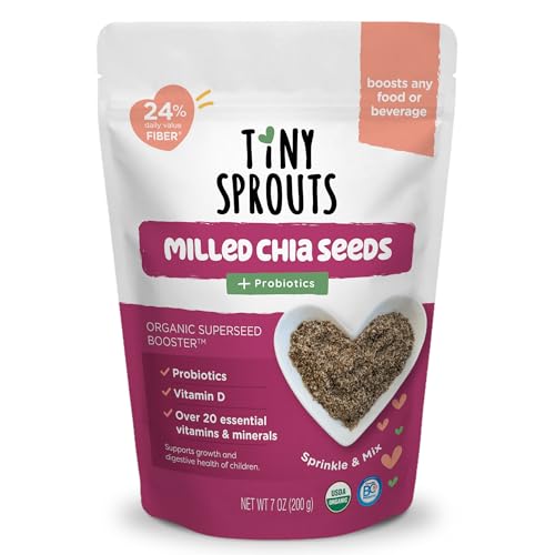 Tiny Sprouts Organic Milled Chia Seeds + Full Serving Probiotic with Vitamin D3 - Kids Superfood Nutrition Booster I Plant-Based Omega-3, Prebiotic