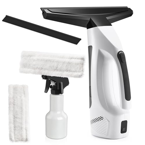 Window Vacuum Squeegee Cordless, Handheld Window Vac with Multi-Purpose Spray Bottle & Microfiber Cloth, Electric Cleaning Tool for Windows, Mirror