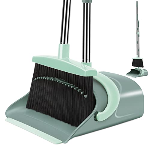 Ivandar Broom and Dustpan Set for Home, Dust pan with Long Handle, Broom with Dustpan Combo Set, for Home Kitchen Room Office Lobby Floor Use Upright