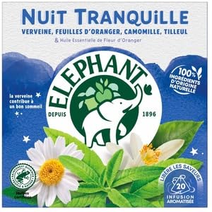 Elephant Infusion Bien-être Nuit Tranquille (Tilleul, Camomille, Feuilles d'oranger Doux) 25 Sachets 38g