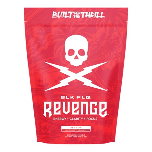 BLK FLG REVENGE Energy Powder Stick Packs - Red Tide (Tiger's Blood) | Sugar Free Focus Supplement with Caffeine & Nootropics | Clean Energy Drink