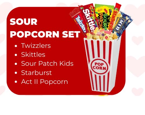 Movie Night Popcorn and Candy Gift Basket - Plus 13.5 Inch Plush Teddy Bear Custom T-Shirt - Perfect for a Cozy and Fun Evening at Home or the Theater