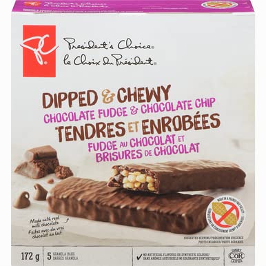 PC Dipped & Chewy Chocolate Fudge & Chocolate Chip Bars, 172g/6.1 oz, Imported from Canada}
