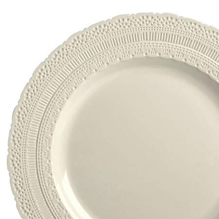OCCASIONS 60 Guests Ivory Disposable Plastic Plates Set - 120 Piece Heavy Duty Reusable Dinnerware, Looks Like Real China, 11" Dinner & 8.25" Dessert