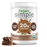Orgain Organic Simple Vegan Protein Powder, Chocolate - 20g Plant Based Protein, Made with less Ingredients, No Artificial Sweeteners, Gluten Free, No