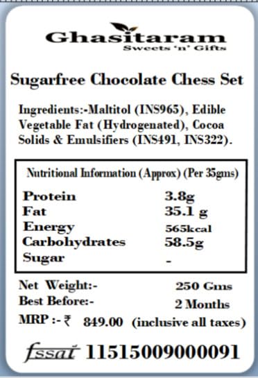 Ghasitaram Gifts Chocolate - Sugarfree Chocolate Chess Set