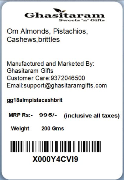 Ghasitaram Gifts Dry Fruit - Om Almonds, Pistachios, Cashews,brittles