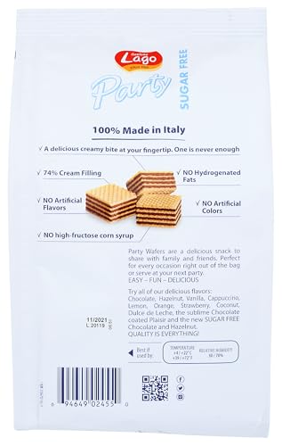 Gastone Lago Party Wafers Chocolate Cream Filling 7.5oz Chocolate Sugar Free