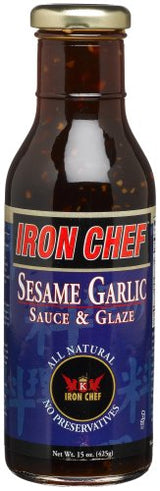 IRON CHEF Sesame Garlic Sauce & Glaze, All Natural, Kosher, 15-Ounce Glass Bottles (Pack of 3)