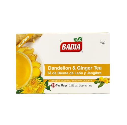 Badia Dandelion & Ginger Tea, 25 Bags - Herbal Detox Blend for Digestive Support and Liver Health