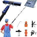 TONYINGO 5-20FT Solar Panel Cleaning Brush Kit - Telescopic Pole with Dual Action Flip-Lock & Screw Fixing, Water Flow & Soap Dispenser, Ideal