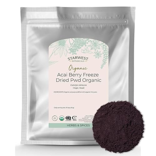 Starwest Botanicals Acai Berry Freeze Dried Powder Organic - Organic Acai for Bowls, Smoothies, Juice, Baked Goods, Yogurt & Cereal, Adds Coloring