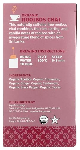 Equal Exchange Organic Rooibos Chai, Herbal Tea, Caffeine-Free, 20 Tea Bags, 1.41 oz (40 g)