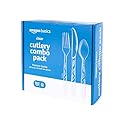 Amazon Basics Disposable Clear Plastic Cutlery Set, Premium Quality, Strong, 192 Count, Large Combo Pack Forks, Spoons and Knives